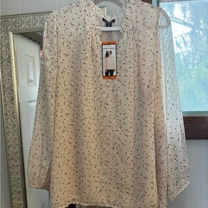 Hilary Radley Cream Blouse with Black Hearts